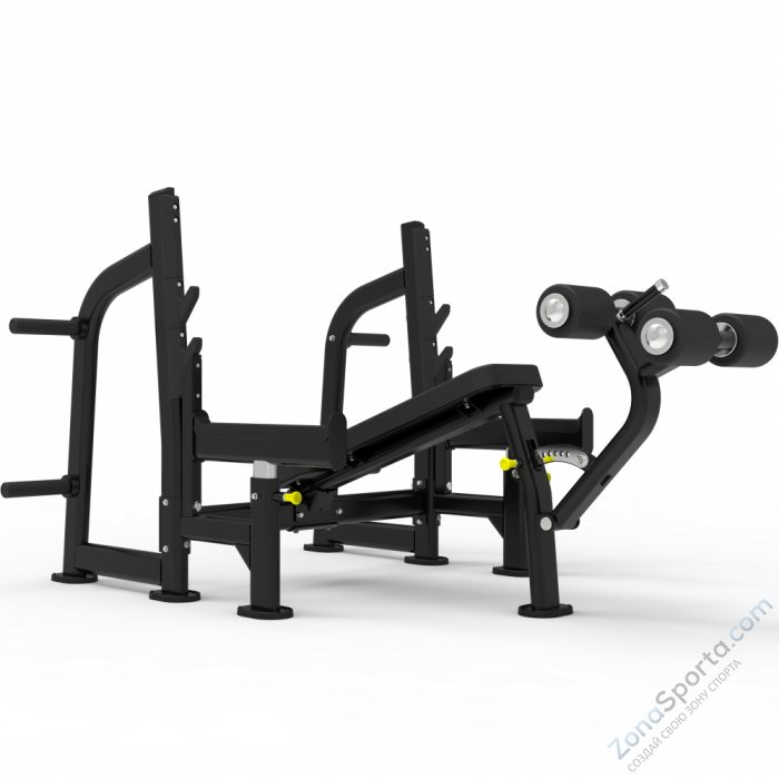 Олимпийская скамья с отрицательным наклоном для жима со страховочными упорами Impulse ITF8204+ITF8202OPT